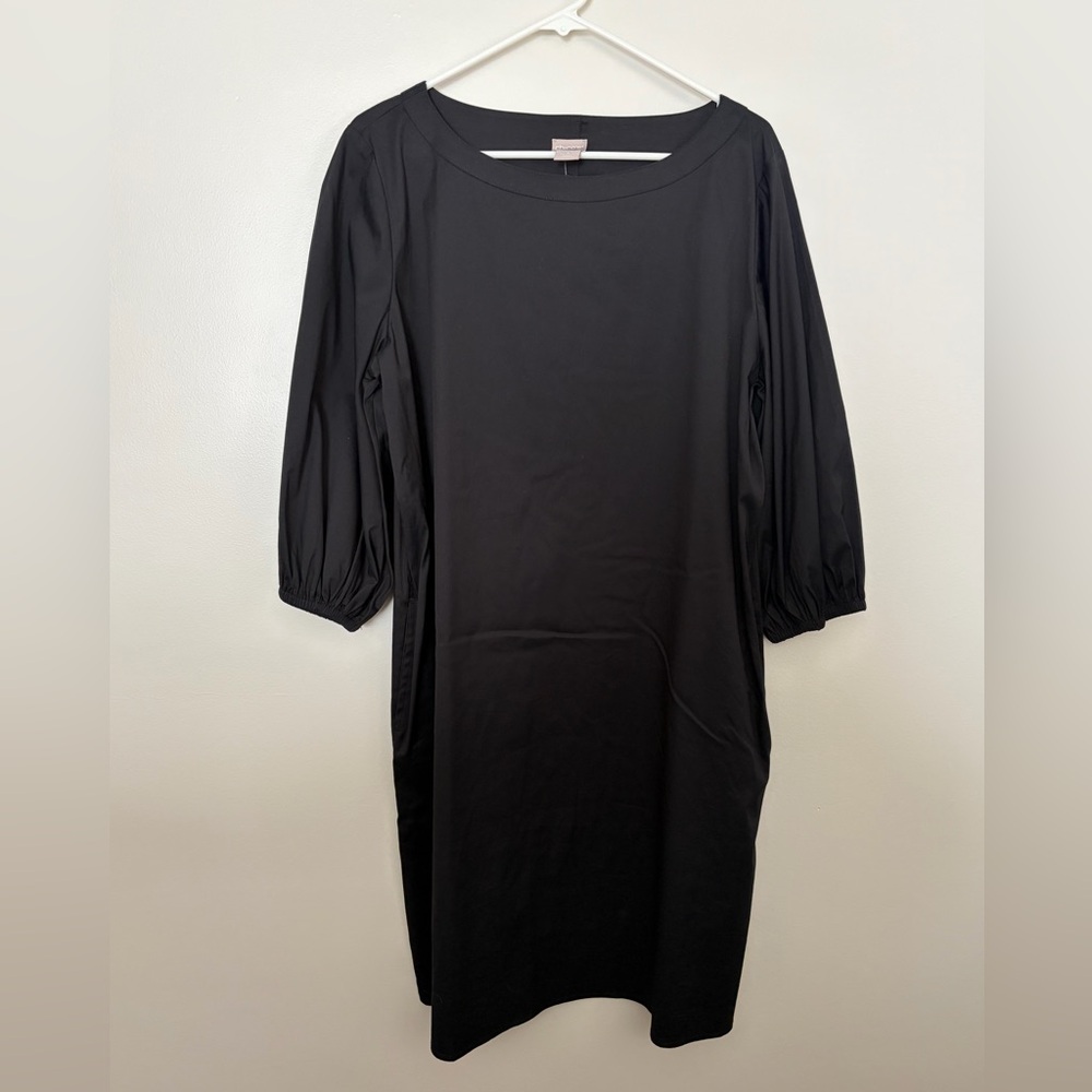 NWT Chico's Classic Black Balloon-Sleeve Shift Dress with Pockets